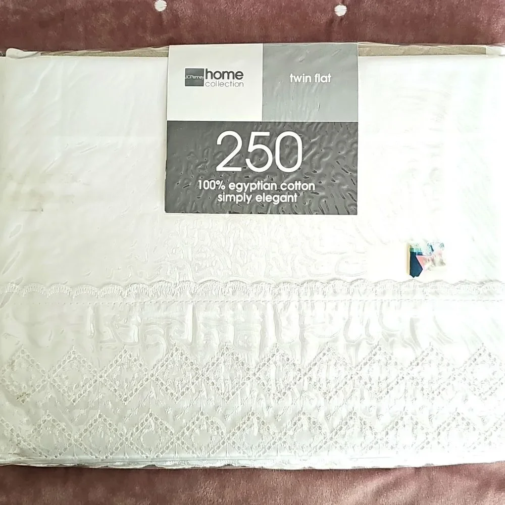 NWT JCPenny Home Flat Sheet, White, 100% Egyptian Cotton, Size TWIN